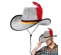 Women's Felt Cowboy Hat, Western Carnival Hat with Black Red Yellow Design and Adjustable Strap Oktoberfest Headwear for Photo Bar Party Stage Outdoor