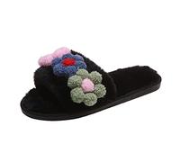 Women's Felt Slippers with Rubber Sole Women's Slippers Open Winter House Slippers Wide Feet Cuddly Slippers Aesthetic Felt Slippers Flowers Slippers Soft Slippers Elegant Slippers Lightweight, black