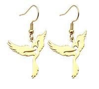 Women's Female Body Silhouette Ballerina African Lady Bird Drop Hook Earrings, Gold Silver Stainless Steel Art Fashion Jewelry for Women, One Size, Stainless Steel, No Gemstone