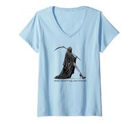 Womens Female Grim Reaper in High Heels Spooky Feminist Siren V-Neck T-Shirt