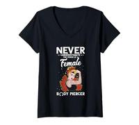 Womens Female Power Body Piercing Dermal Piercing Body Piercer V-Neck T-Shirt