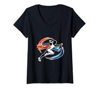 Women's Female Runner Crossing Finish Line Abstract Motion V-Neck T-Shirt