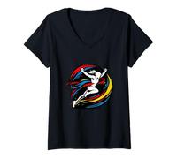 Women's Female Runner Crossing Finish Line Abstract Victory V-Neck T-Shirt