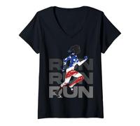 Womens Female Runner. Run. Strong. Focused. Unstoppable. V-Neck T-Shirt