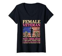 Women's Female Veteran with Three Sides The Quiet Sweet Side The Fun V-Neck T-Shirt
