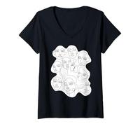 Womens Feminine Faces Abstract Line Art for Feminist Artist V-Neck T-Shirt