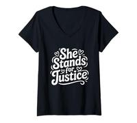 Women's Feminist Empowered Women She Stands for Justice Women March V-Neck T-Shirt