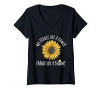 Womens Feminist Not Fragile Like A Flower But A Bomb Ruth Bader RBG V-Neck T-Shirt