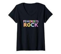 Womens Feminists Rock women's rights equal pay justice vs sexism V-Neck T-Shirt