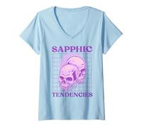 Womens Femme Lesbian Subtle WLW LGBTQ Skull Drip Sapphic Tendencies V-Neck T-Shirt