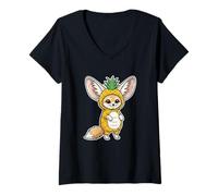 Womens Fennec Fox in Pineapple Costume Cute Halloween Animal V-Neck T-Shirt
