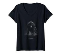 Women's Fenrir Chainbound Norse Viking The Wolf Ragnarok V-Neck T-Shirt