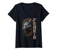 Womens Fenrir Norse Wolf Rune Circle Ragnarok Viking North Myth V-Neck T-Shirt