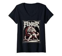 Womens Fenrir The Mythical Norse Wolf Viking Nordic Legend Art V-Neck T-Shirt