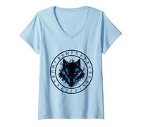 Women's Fenrir Wolf Norse Rune Symbols Vikings Ancient Celtic Myth V-Neck T-Shirt