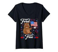 Womens Feral But Free - Capybara Wild Spirit Humor V-Neck T-Shirt