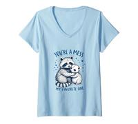 Womens Feral Design Love Couple Possum Opossum Raccoon V-Neck T-Shirt