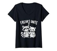 Womens Feral Design Love Couple Possum Opossum Raccoon V-Neck T-Shirt
