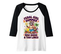 Womens Feral Girl Summer Bad Ideas and Tan Lines Funny Raccoon Raglan Baseball Tee