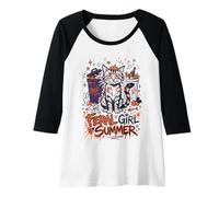 Womens Feral Girl Summer Cat Tiara Trash Retro Wild Raglan Baseball Tee