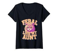 Womens Feral Like My Aunt Angry Cat Design V-Neck T-Shirt