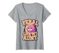 Womens Feral Like My Aunt Angry Cat Design V-Neck T-Shirt