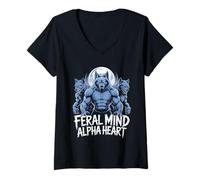 Womens Feral Mind Alphaheart Werewolf Strength V-Neck T-Shirt