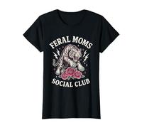 Womens Feral Moms Social Club Fierce Woman Demon Art T-Shirt