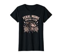 Womens Feral Moms Social Club Panther Roses Art T-Shirt
