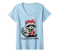 Womens Feral Second Grader Funny Raccoon First Day of School Girls V-Neck T-Shirt