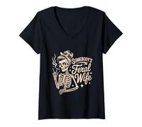 Womens Feral Wife Skeleton Best Wife Ever World’s Best Wife V-Neck T-Shirt