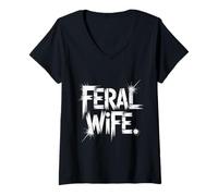 Womens Feral Wife Typography Best Wife Ever World’s Best Wife V-Neck T-Shirt