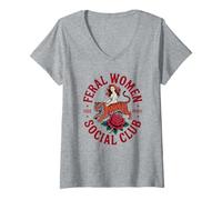 Womens Feral Women Social Club Streetwear Style V-Neck T-Shirt
