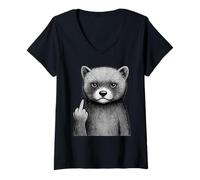 Womens Ferret Middle Finger Sarcastic Pet Lover V-Neck T-Shirt