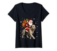 Women's Festive Funny Santa Riding Irish Wolfhound Dog Christmas V-Neck T-Shirt