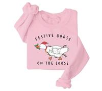 Women's Festive Goose on The Loose Sweatshirt Funny Crew Neck Christmas Silly Goose Holiday Pullover Gift, 07, 3XL