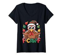Womens Festive Turkey Santa Hat F CAW F Funny Holiday Crossover V-Neck T-Shirt