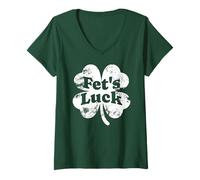 Women's Fet's Luck Funny St. Patricks Day Clover Sarcastic Green V-Neck T-Shirt