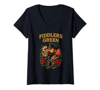 Womens Fiddlers Green Sailor Style Nautical Art Pirate Old Salt V-Neck T-Shirt