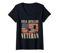Womens Field Artillery Veteran Patriotic US Flag V-Neck T-Shirt