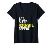Women's Field Service Technician Eat Sleep Routine V-Neck T-Shirt
