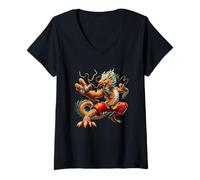 Womens Fierce Dragon Mythical Power V-Neck T-Shirt