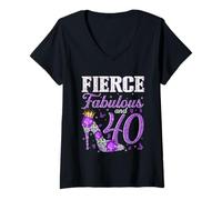 Womens Fierce Fabulous and 40 Year Old Gifts Heels 40th Birthday V-Neck T-Shirt