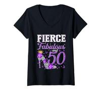 Womens Fierce Fabulous and 50 Year Old Gifts Heels 50th Birthday V-Neck T-Shirt