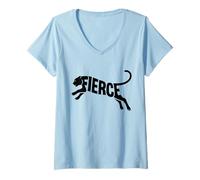 Womens Fierce Leaping Tiger Word Art Silhouette Typography Design V-Neck T-Shirt