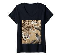 Womens Fierce Minhwa Leopard Korean Art V-Neck T-Shirt