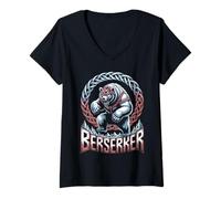 Womens Fierce Viking Polar Bear Berserker Nordic Warrior Power V-Neck T-Shirt