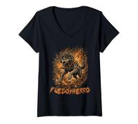 Women's Fierce Wolf Breaking Chains Fire Iron Motivation Graphic Art V-Neck T-Shirt