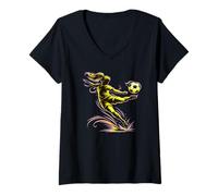 Womens Fierce Women’s Soccer Athlete Launching Big Kick V-Neck T-Shirt