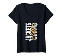 Womens Fierce Yellow Jacket Half Mascot Design V-Neck T-Shirt